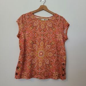 Joie Orange Pink  Multicolor Paisley Linen Top Size Small Cap Sleeve NWT